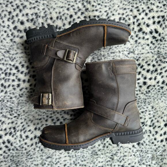 UGG Rockville II Leather Biker Rider Boots Brown Shearling Lined Mens Size 11.5 - Picture 2 of 7